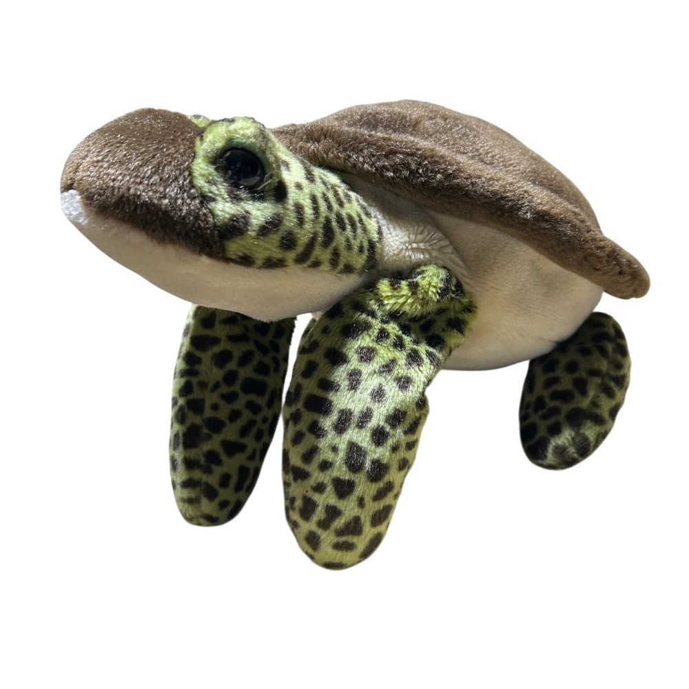 2010 Wild Republic Sea Turtle Plush 14 Inch Green Brown Spotted Realistic Toy